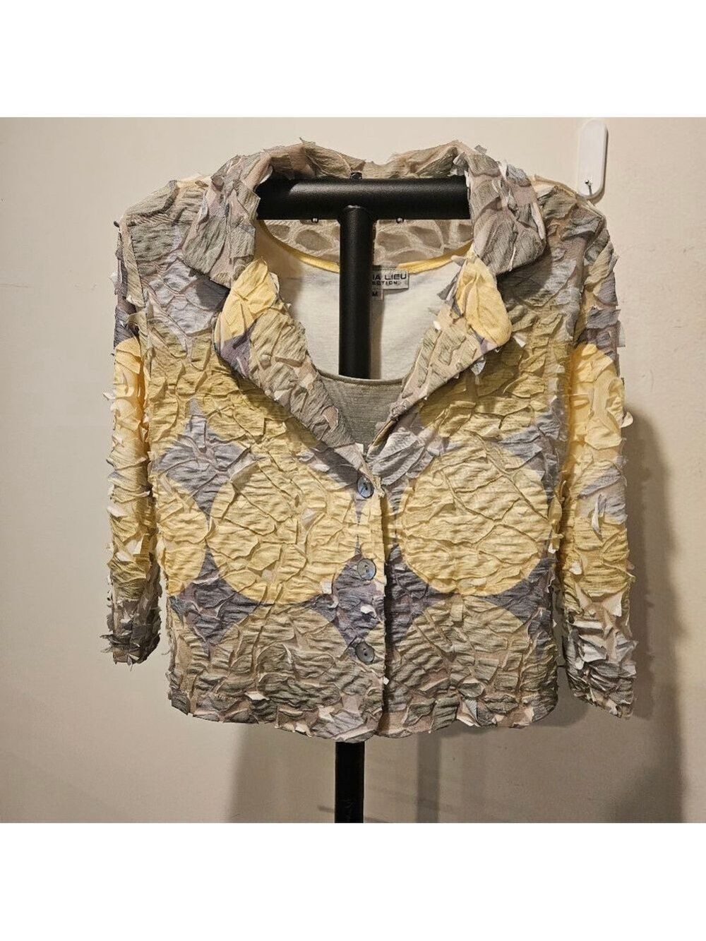 Women's Andria Lieu Vintage 2 Piece Jacket & Tank Size M Yellow, Green, Gray